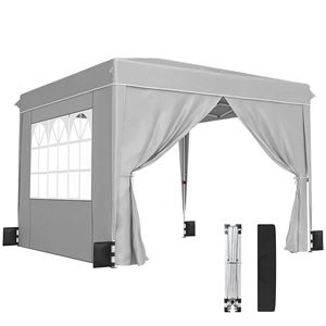 Light Gray 10 X 10 ft Pop up <b>Canopy</b> <b>Tent</b> with Sidewalls UPF50+ Outdoor Portable Instant Shelter Includes Carry Bag - Product Image 1