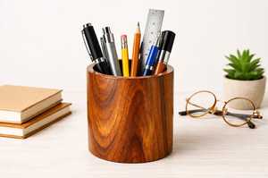 Porte-stylos en bois, organisateur de bureau, gobelet de rangement rond pour la cuisine, moderne et multifonctionnel - Product Image 6