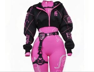 ชุดโยคะกีฬาลายโลโก้ทีมแชมป์หญิงสไตล์ไซเบอร์พังก์ล้ำยุคแบบเครื่องจักร สำหรับถ่ายรูปแข่งรถ สี-XL - Product Image 2