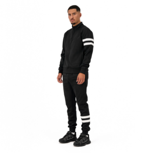 Conjunto Deportivo de Hombre Negro con Media Cremallera, Estilo Urbano de Color Liso, Corte Regular, Estilo Otoñal, 100% Poliéster Transpirable - Product Image 4