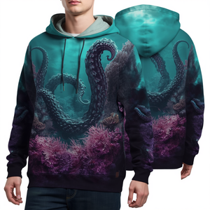 Sweat-shirt de pêche Kraken Corail : Monstre marin mythique, vêtement de performance par sublimation - Product Image 3