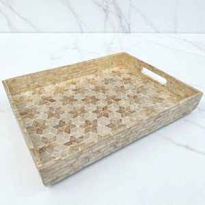 ถาดเสิร์ฟเปลือกหอยมุกเคลือบแลคเกอร์ ถาดไม้ตกแต่งฝังมุก ถาดออตโตมันมีหูจับ - Product Image 2