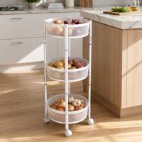 Chariot de rangement rond à 3 niveaux en métal avec roulettes, étagère de rangement portable pour la maison et le salon