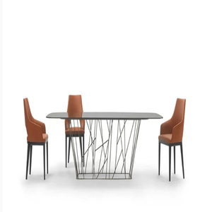 Twin Metal Base Luxury Spacesave Dining Tables, Luxury Dining Table With Black <b>Marble</b> <b>Top</b> Spacesave Dining Table - Product Image 1