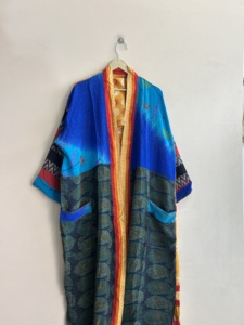 Bata Kimono Larga de Algodón Tejido para Mujer, Manga Larga, Estampado Floral, Ropa de Dormir Informal, Bata de Verano - Product Image 3