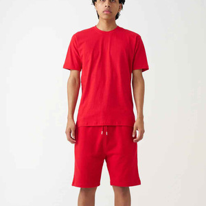 Customized Logo Design Printed T-Shirt Shorts <b>Set</b> Factory-Made Summer Wear for Men Solid Color Hip Hop Terry Cotton Material - Product Image 1