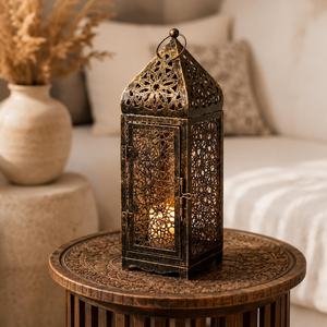 Portavelas Marroquí, Farol Metálico Estilo Boho, Decoración Oriental, Centro de Mesa para Ramadán, Iluminación para el Hogar - Product Image 3