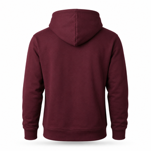 เสื้อสเวตเชิ้ตมีฮู้ดสีมารูนสำหรับผู้ชาย ผ้าฝ้ายฟลีซสีพื้น สวมใส่สบายในฤดูใบไม้ร่วง มีกระเป๋าหน้า ทรงปกติ - Product Image 2