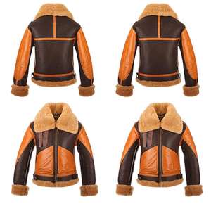 Customized High Quality Comfortable Plus Size Fur Decoration Handmade Two-Tone Winter Warm B3 <b>Shearling</b> Leather <b>Jackets</b> for <b>Men</b> - Product Image 4
