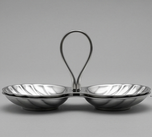 Moderno Plato de Servir de Metal Plateado con Forma de Cisne y Cuencos Dobles - Product Image 2