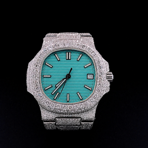 Montre mécanique de luxe personnalisée OEM ODM Hip Hop Diamond entièrement sertie de moissanite, mouvement ETA, cadran en cristal saphir, boîtier carré turquoise - Product Image 5