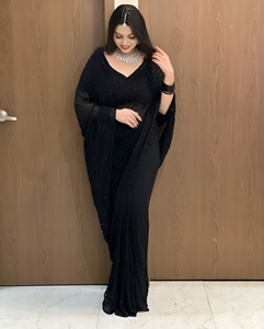 Hermoso Sari de Georgette Sintético con Corte Khatli y Trabajo Artesanal, Incluye Blusa de Georgette Sintético con Trabajo Artesanal Khatli y Detalles de Diamantes Hechos a Mano - Product Image 2