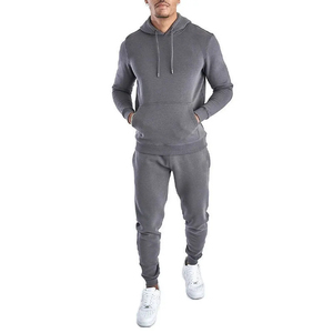 Survêtement à capuche pour homme, coupe droite, longueur intégrale, sweat-shirt décontracté avec poches latérales, vêtement d'automne 100% coton, couleur unie 2026 - Product Image 1