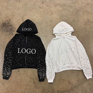 Sudadera con capucha personalizada con cremallera y pedrería completa, estilo oversize con diamantes de imitación, sudaderas con cremallera personalizables con pedrería. - Product Image 2