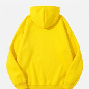 Sweat-shirt à capuche oversize pour homme, jaune uni, décontracté, pour l'automne, manches classiques, tricoté, coupe ajustée - Product Image 2
