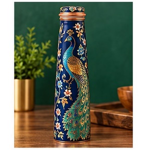 Bouteille d'eau en métal avec motif Paisley traditionnel du Cachemire, couvercle en cuivre, vaisselle portable pour les voyages - Product Image 4