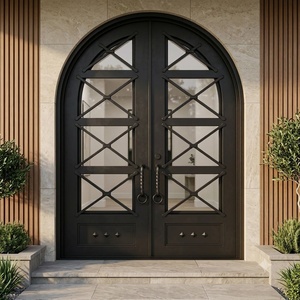 Royal Luxury Rust-resistant Wrought Iron Main Door Geometric Glass Panels Minimalist <b>Swing</b> Open Exterior Entryway Easy - Product Image 3