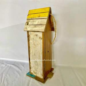 Nichoir pour oiseaux en bois recyclé, fait main, durable, en forme de bateau, couleur bois vieilli, cage à oiseaux originale, pour petits oiseaux d'extérieur - Product Image 4