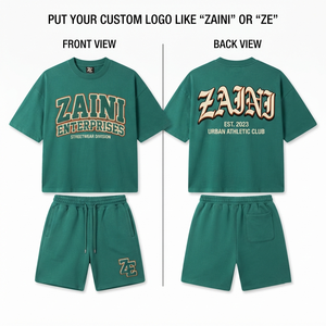 ZAINI Men's Summer 280 GSM 100% Polyester Fleece Oversized T-Shirt <b>and</b> <b>Shorts</b> <b>Set</b> with Hand Embroidery Custom Logo Casual - Product Image 1