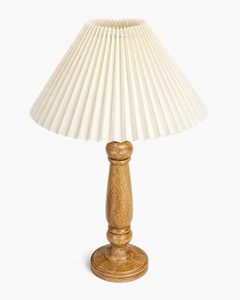 Lámpara de Mesa de Madera Maciza con Pantalla de Tela Plegada, Lámpara de Noche Estilo Rústico, Lámpara Colgante Plegada Color Crema para Decoración de Dormitorio - Product Image 1