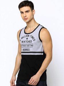 Camiseta sin Mangas para Hombre, Gris y Negra, con Estampado de Letras, Cuello Redondo, Estilo Casual, Transpirable, de Algodón - Product Image 3