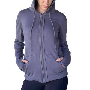 <b>Women</b> Hooded Zipper Sweatshirt Solid Color Long Sleeve Knitted Cotton Breathable Autumn Wear - Product Image 1