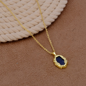 <b>Lapis</b> <b>Lazuli</b> Brass Gold Plated Oval <b>Pendant</b> Natural Rough Gemstone Necklace Handmade Boho Dainty Layered Charm Gift Women - Product Image 5