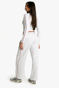 Nouveaux pantalons de jogging droits pour femmes en molleton doux gris cendré avec détails de passepoil, pantalons et pantalons de survêtement pour femmes - Product Image 2