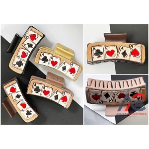 Western Hand Tooled Leather Hair Claw Clip for Women Stylish <b>Playing</b> <b>Cards</b> Design Hair Accessory Boutique Fashion Hair Clip Gift - Product Image 1