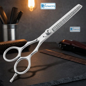 Ciseaux de dégradé 6flowers avec repose-doigts amovible, en acier inoxydable, à pointe arrondie, manche long, pour droitiers, usage professionnel en salon de coiffure - Product Image 4