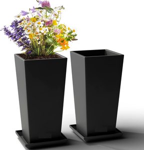 Jardinières métalliques hautes de 22 pouces, lot de 2, décoratives, rectangulaires, pour balcon, en fer galvanisé, grands pots métalliques pour extérieur - Product Image 1