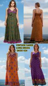 Robes longues décontractées en soie et dentelle pour femmes, style bohème vintage, ourlet évasé, tendance, longueur ras du sol, respirantes, col en V, lavables - Product Image 2