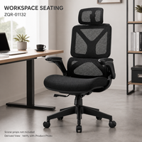 Chaise de bureau moderne noire entièrement en maille avec appui-tête, soutien lombaire séparé, accoudoirs sculptés et base à roulettes noire - ArchieLeap Commercial