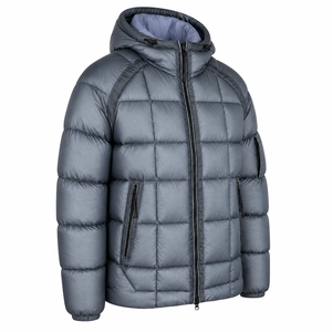 Men's <b>Silver</b> Grey Eco-friendly Anti-Bacterial Heated Front Logo Waterproof Hooded <b>Puffer</b> <b>Jacket</b> Windproof Zipper Closure Casual - Product Image 4