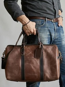Sac de sport décontracté de luxe pour homme en cuir véritable vintage, écologique, résistant à l'eau, marron vieilli, avec fermeture éclair en polyester - Product Image 4
