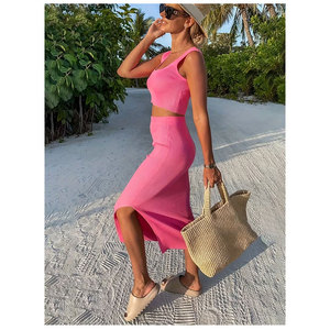 Conjunto de Dos Piezas de Verano para Mujer, Estilo Urbano, Estampado Vintage, Top Corto sin Tirantes, Minifalda con Cordón Ajustable - Product Image 2