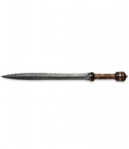Espada Decorativa Larga de Acero de Damasco Hecha a Mano con Mango Ergonómico de Madera de Palisandro y Cuero Genuino - Product Image 4