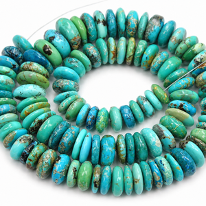 Natural Arizona Turquoise Tyre Smooth <b>Beads</b> Wheel Shape Gemstone <b>Loose</b> <b>Beads</b> for Jewelry Making, Wholesale - Product Image 1