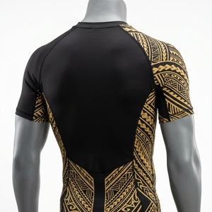 <b>Mens</b> Black Gold <b>Compression</b> Shirt Short Sleeve Graphic Print Athletic Gym Running Training Sportswear Performance <b>Top</b> - Product Image 3