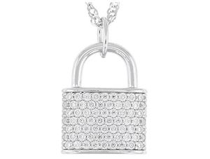 Collar Minimalista de Lujo con Colgante de Moissanita con Diseño de Candado Único, Certificado, en Plata de Ley con Baño de Oro Blanco de 14K, Ajustable - Product Image 3