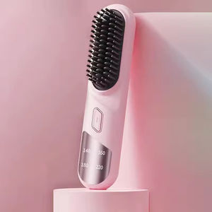 Cepillo Alisador de Cabello Inalámbrico Rosa con Pantalla Digital de Temperatura - Product Image 1