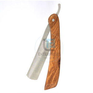Solid Color Stainless Steel Wood Handle Professional Use Reusable Durable High Quality <b>Straight</b> Shaving <b>Razors</b> - Product Image 3