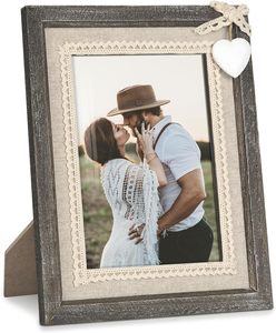 Vintage Wooden Photo <b>Frame</b> Shabby Nature Brown with <b>White</b> Heart and Favours for Wedding Burlap - Product Image 1