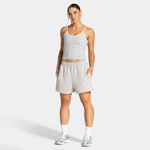 Shorts de Mujer de Poliéster/Algodón de Primera Calidad, con Logotipo Personalizado Bordado, Tela Transpirable, Ribete Blanco y Estampado de Leopardo - Product Image 1