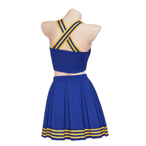Ensemble d'uniformes de cheerleading bleu et jaune avec haut blanc et jupe plissée pour adultes - Product Image 2