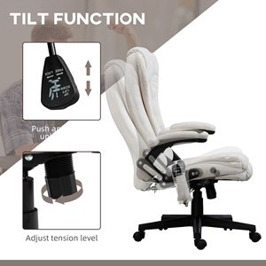 Sedia da Ufficio Direzionale con 6 Punti di Massaggio Vibrante, Schienale Alto in Velluto Bianco Crema, Altezza Regolabile, Materiale in Nylon - Product Image 6