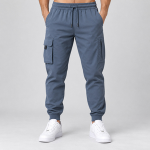 Pantalones Cargo Jogger para Hombre Azul Grisáceo con Bolsillos con Solapa, Detalle de Cremallera, Ajuste Relajado, Cintura con Cordón y Dobladillo con Puño, Estilo Urbano, Venta al por Mayor - Product Image 1