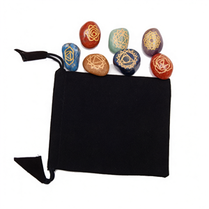 Ensemble de pierres de cristal roulées des sept chakras avec emballage en velours, vente en gros - Product Image 1