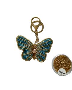 FAIZ HANDICRAFT <b>Butterfly</b> Design Green Gold Seed <b>Beaded</b> Embroidered Handmade Lightweight & Durable Keychain for Girls From India - Product Image 1