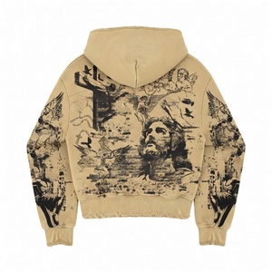 เสื้อฮู้ดซิปพิมพ์ลายกราฟิกสไตล์วินเทจสำหรับฤดูหนาว ผ้าฟลีซคอตตอน 100% หนานุ่ม ทรงโอเวอร์ไซส์ สไตล์สตรีทแวร์สำหรับผู้ชาย - Product Image 2